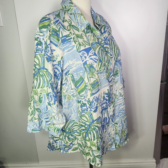 RACHEL ROY Linen Blend Lightweight Button Down Shirt Tropical Leaf Print 1X NWT - Picture 4 of 10